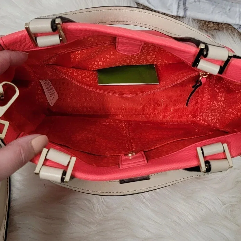 KATE Spade Houston Street LEO Two Tone‎ Coral Sm Leather Handbag Purse Summer